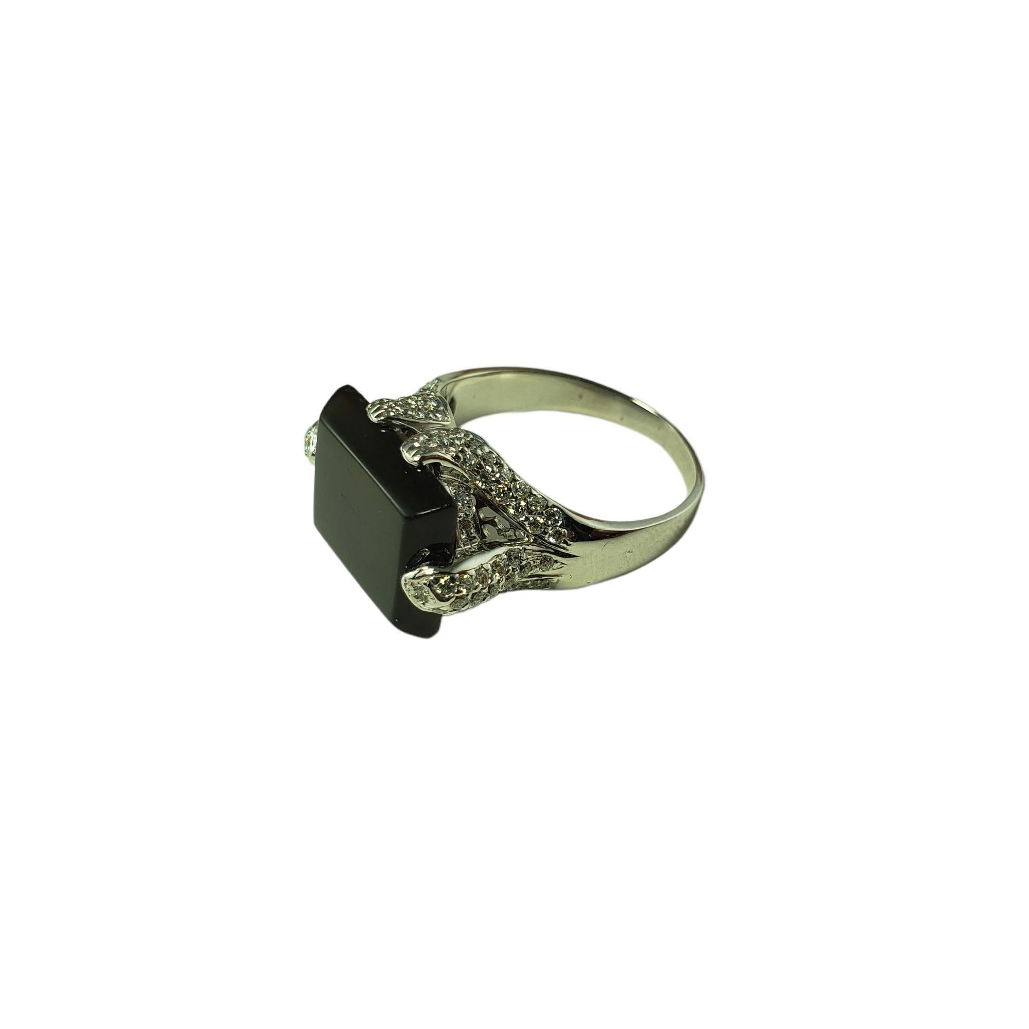 Emerald Cut 14 Karat White Gold Sard Chalcedony Diamond Ring Size 8.5 #14837 For Sale