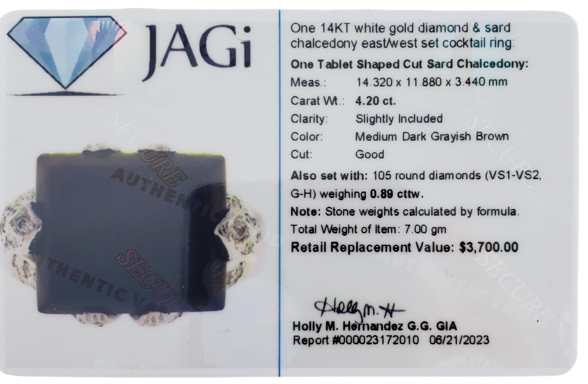 14 Karat White Gold Sard Chalcedony Diamond Ring Size 8.5 #14837 For Sale 4