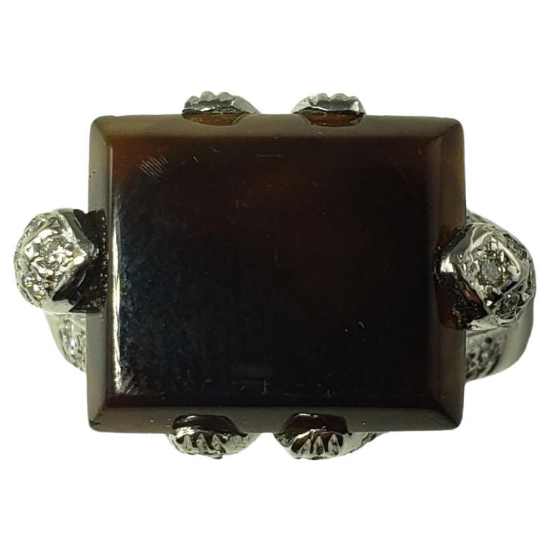 14 Karat White Gold Sard Chalcedony Diamond Ring Size 8.5 #14837 For Sale