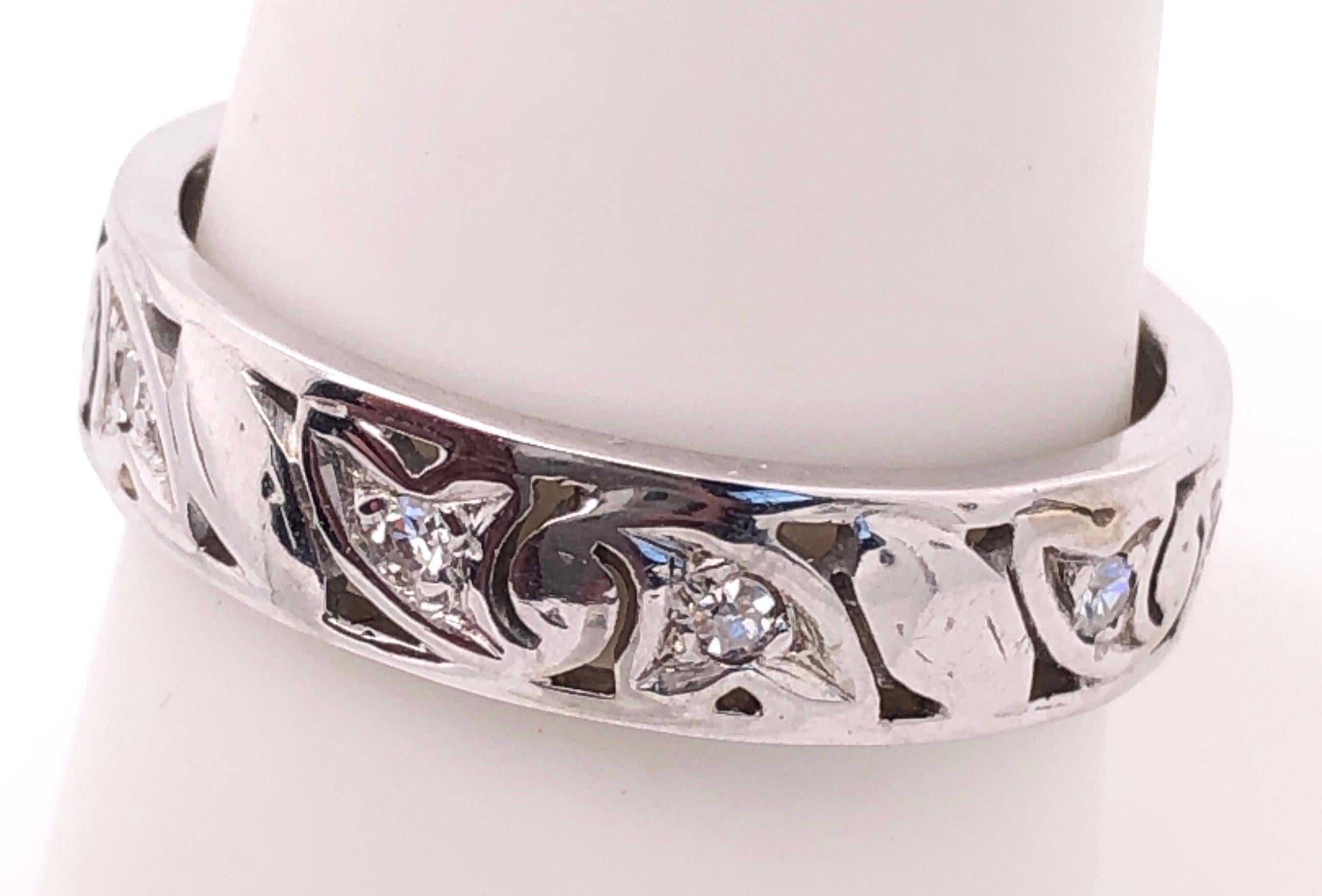 Women's or Men's 14 Karat White Gold Scroll Design Eternity Diamond Band Ring For Sale