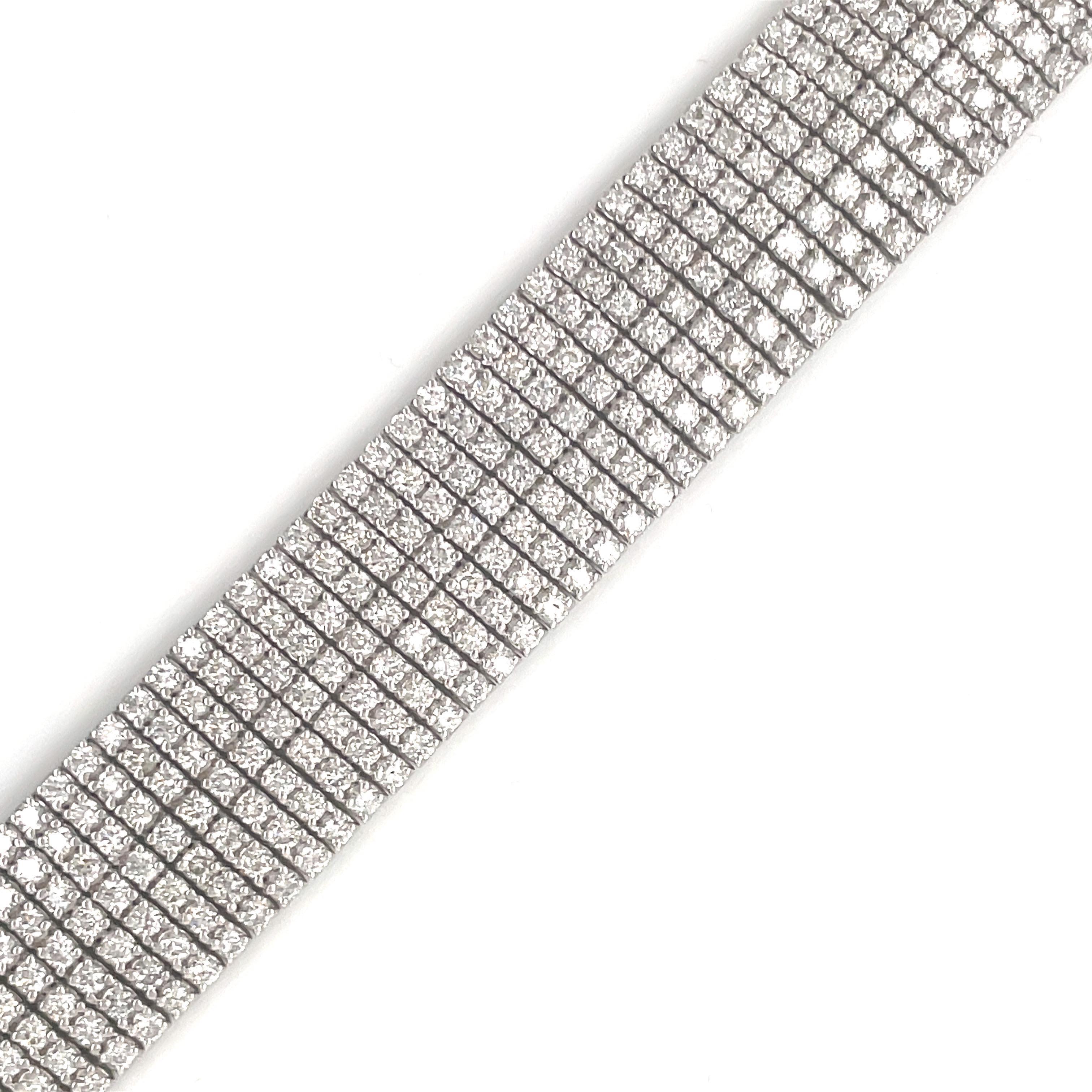 14 Karat White Gold Seven Row Diamond Tennis Bracelet 10.22 Carats 49.5 Grams 3