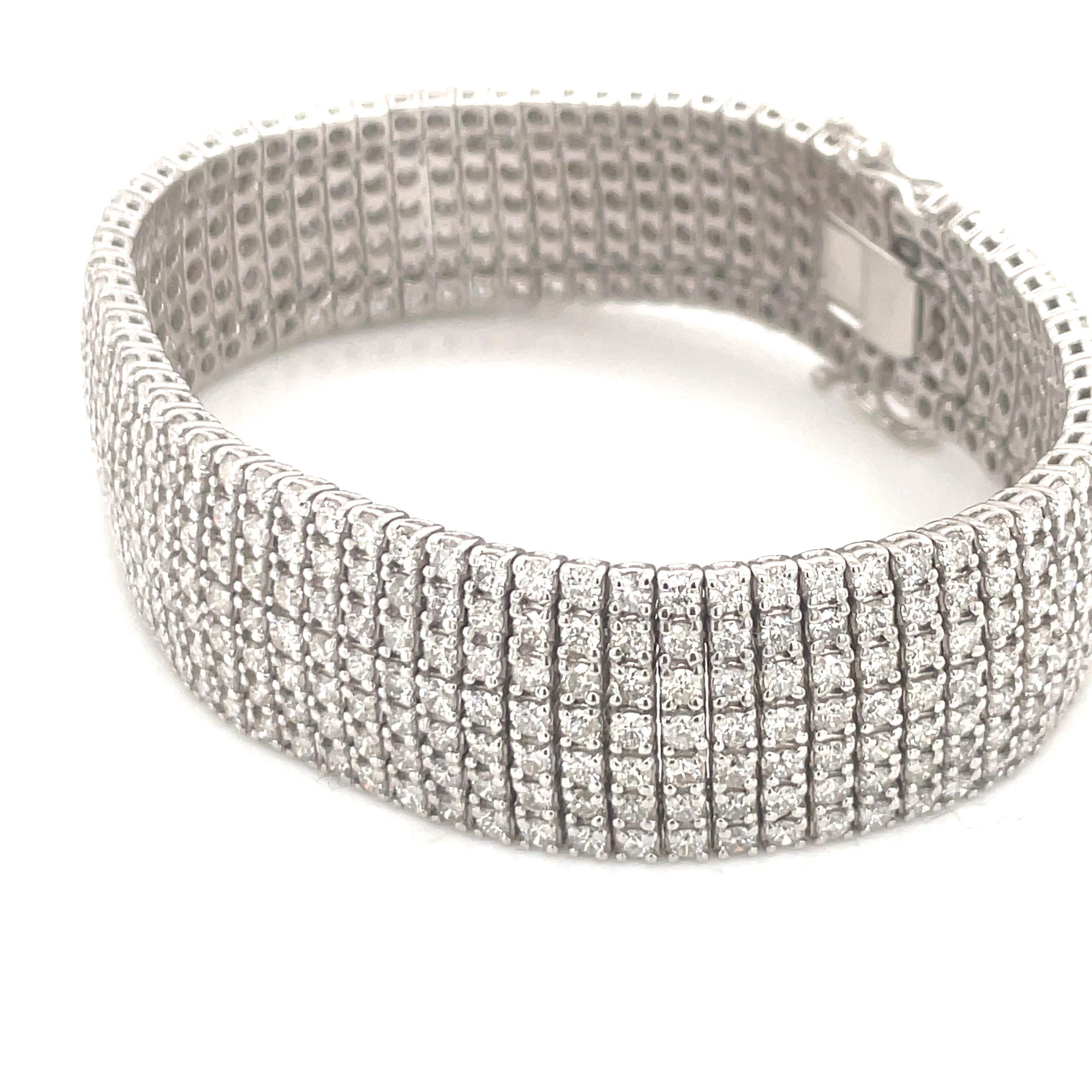 14 Karat White Gold Seven Row Diamond Tennis Bracelet 10.22 Carats 49.5 Grams 4
