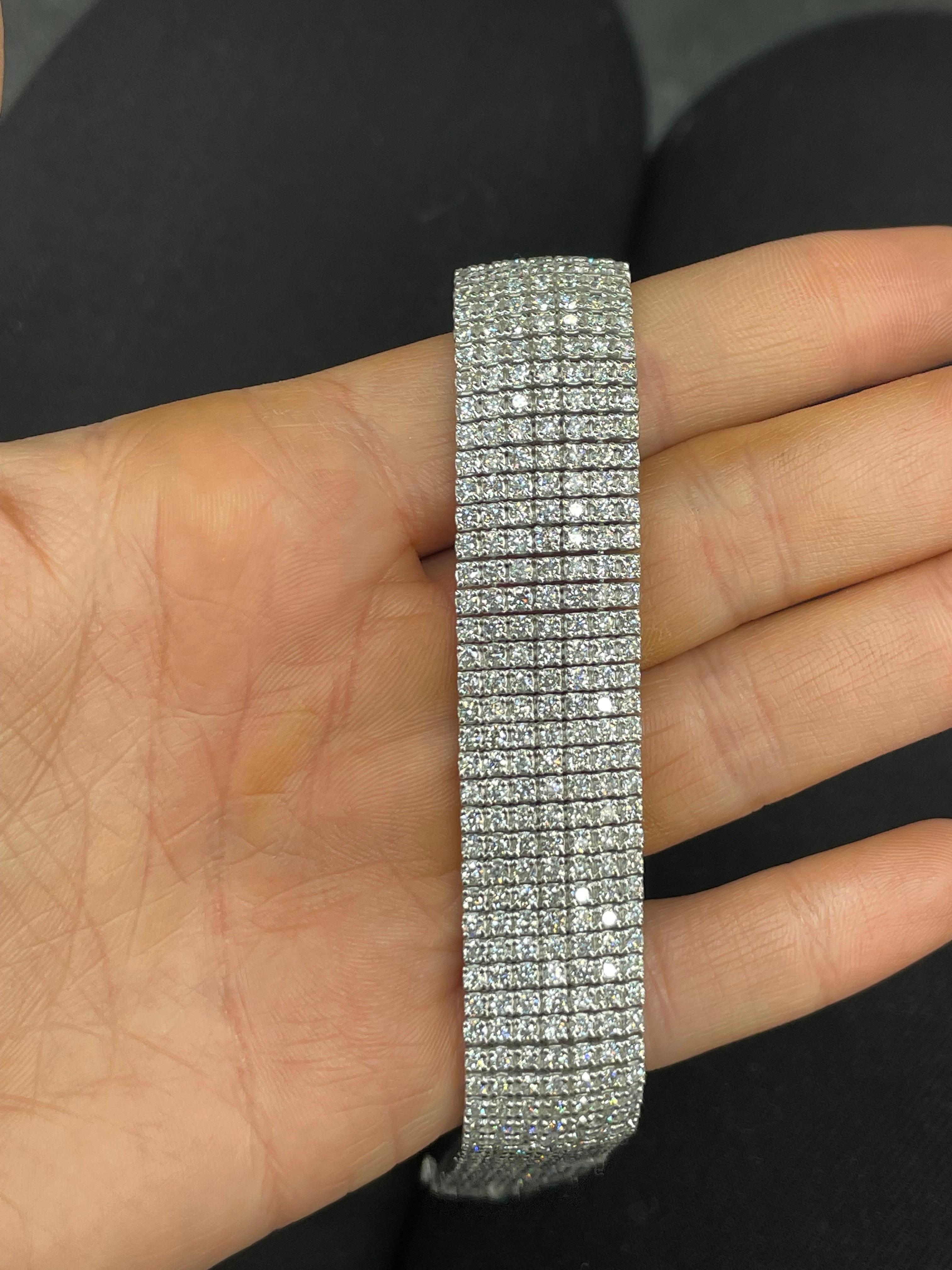 14 Karat White Gold Seven Row Diamond Tennis Bracelet 10.22 Carats 49.5 Grams 9