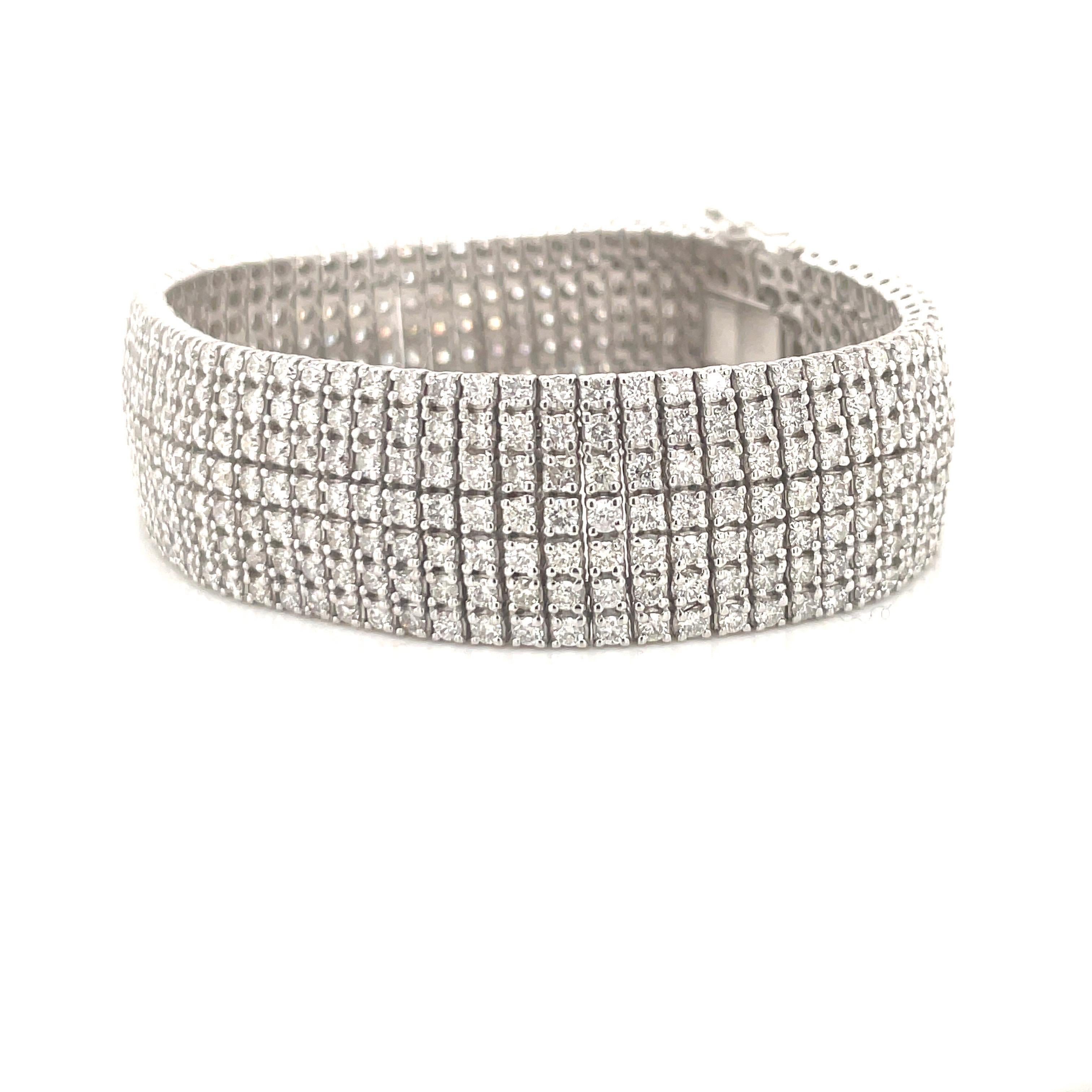 14 Karat White Gold Seven Row Diamond Tennis Bracelet 10.22 Carats 49.5 Grams In Excellent Condition In New York, NY