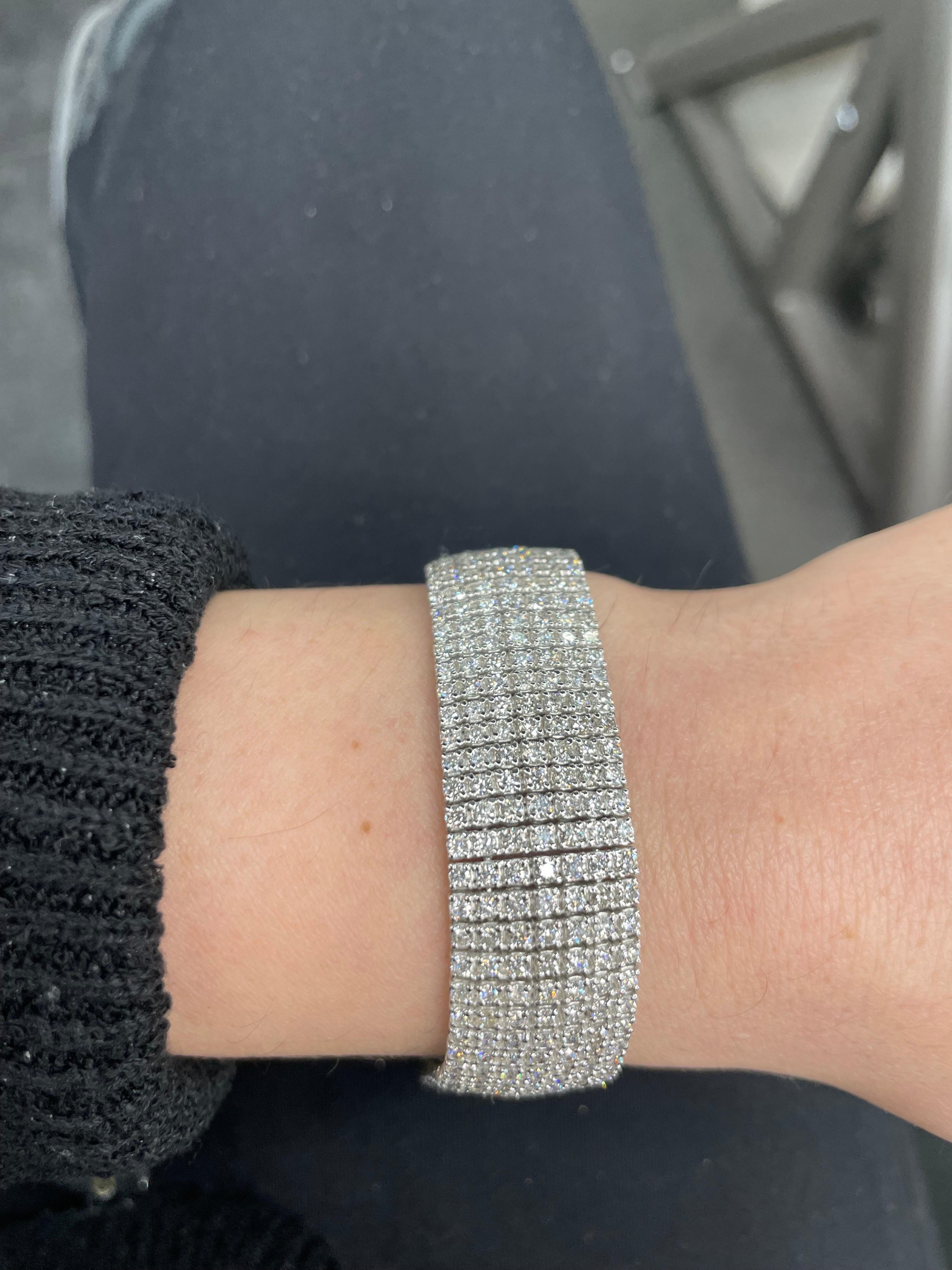 14 Karat White Gold Seven Row Diamond Tennis Bracelet 10.22 Carats 49.5 Grams 1