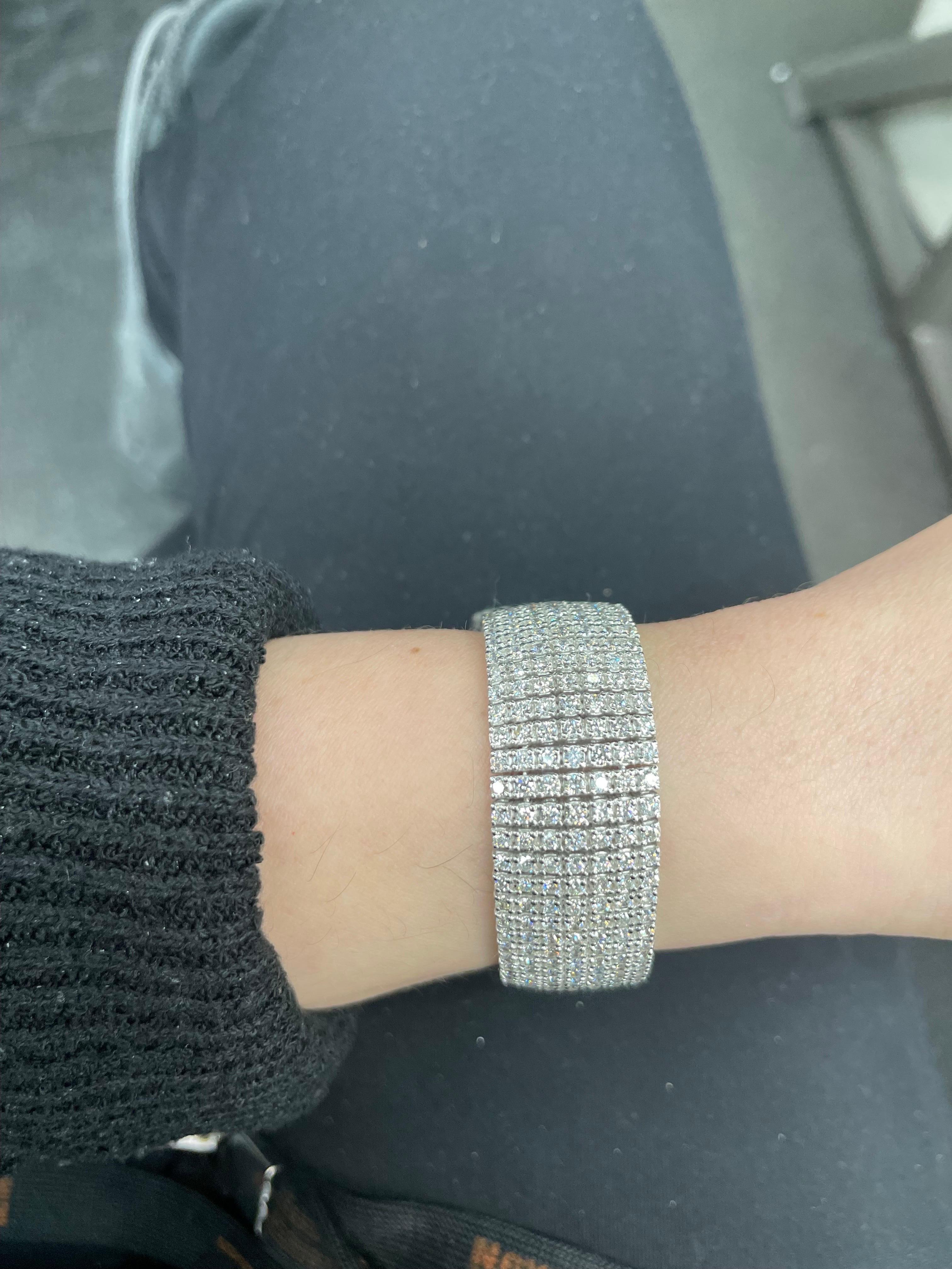 14 Karat White Gold Seven Row Diamond Tennis Bracelet 10.22 Carats 49.5 Grams 2