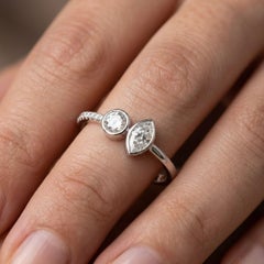 14 Karat White Gold SI/H 1.03ct Diamond Enamel Toi et Moi Wedding Ring