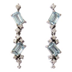 14 Karat White Gold Sky Blue Topaz and Diamonds Earrings