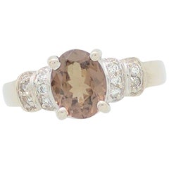 14 Karat White Gold Smokey Quartz and Diamond Ring