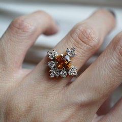 14 Karat White Gold Snowflake Citrine Diamond Ring