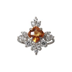 14 Karat White Gold Snowflake Citrine Diamond Ring
