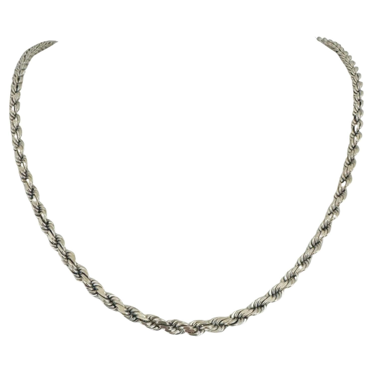 14 Karat White Gold Solid Diamond Cut Rope Chain Necklace 