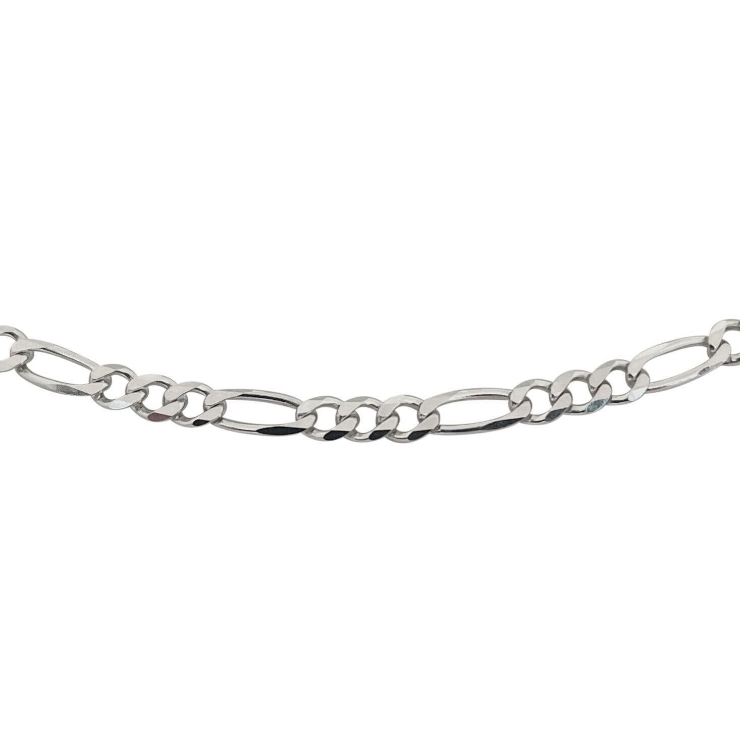 14 Karat White Gold Solid Figaro Link Chain Necklace, Italy  In Good Condition In Guilford, CT