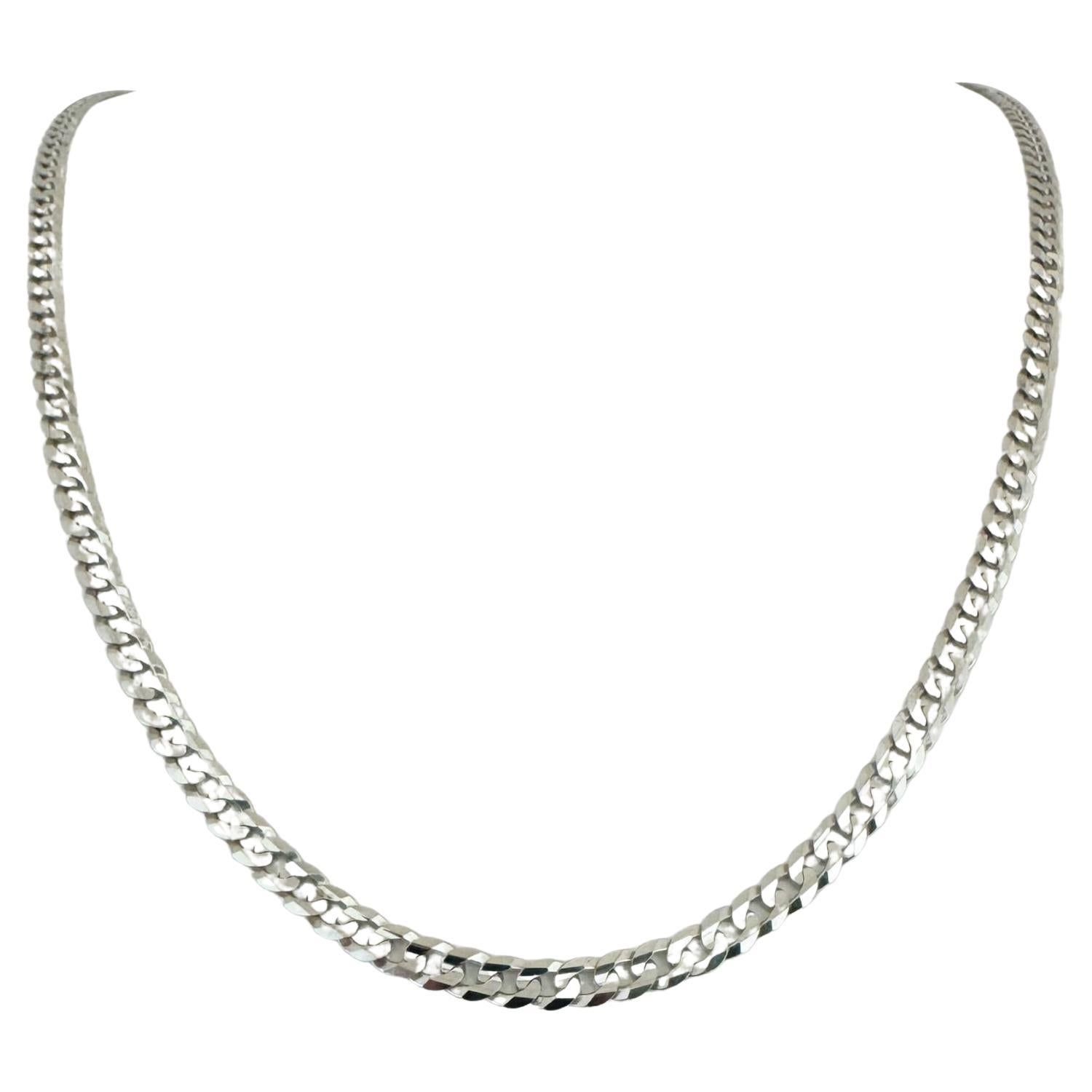 14 Karat White Gold Solid Flat Men's Curb Link Chain Necklace 