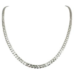 14 Karat White Gold Solid Flat Men's Curb Link Chain Necklace 