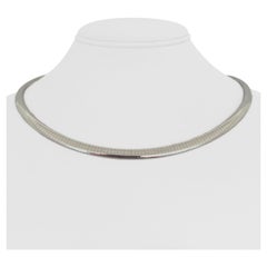 14 Karat White Gold Solid Heavy Omega Link Necklace, Italy