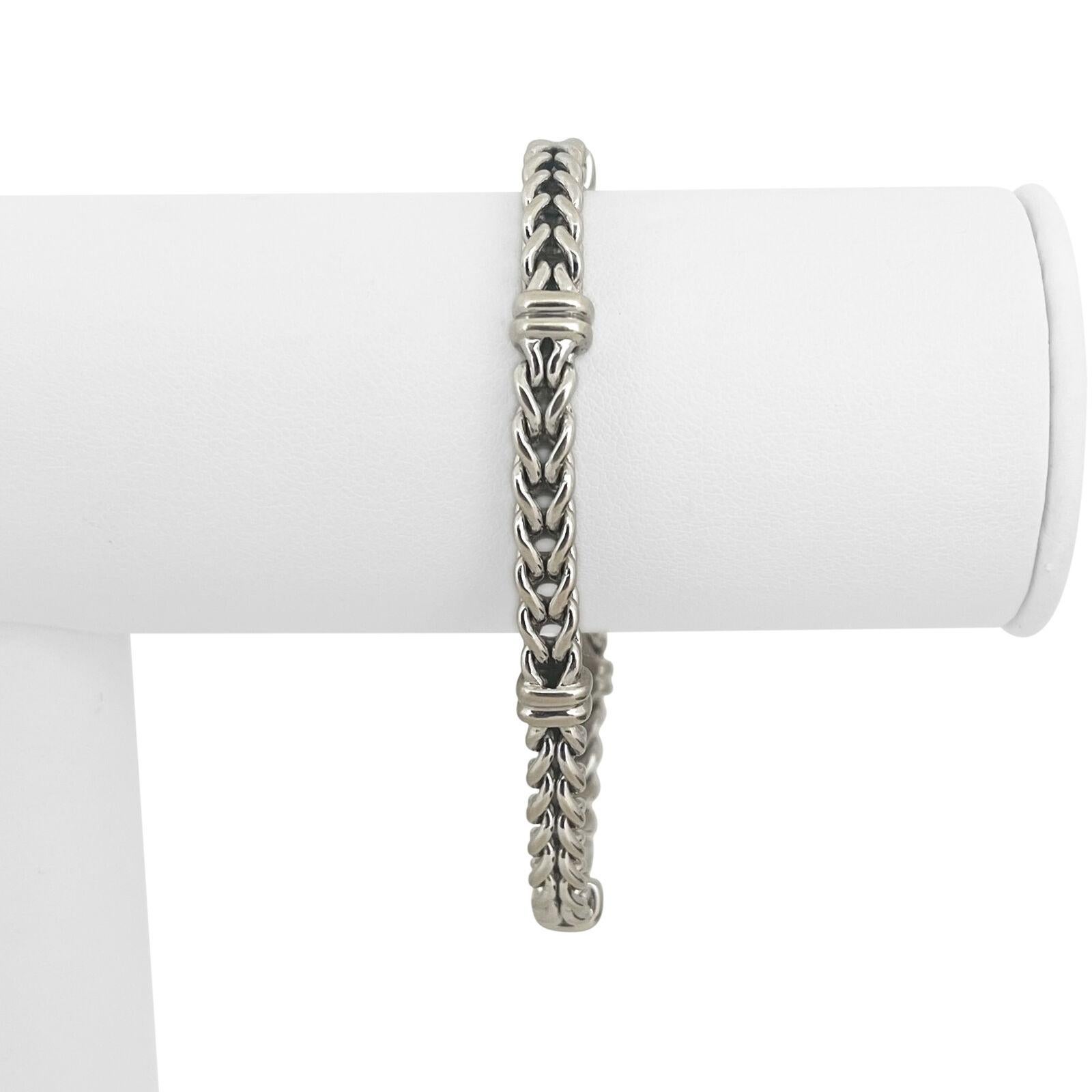 14k Weißgold 26,8g solide Damen 5mm Fancy Link Station Armband Italien 7,25