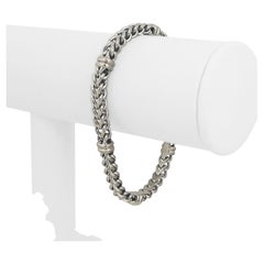 14 Karat White Gold Solid Ladies Fancy Link Station Bracelet, Italy
