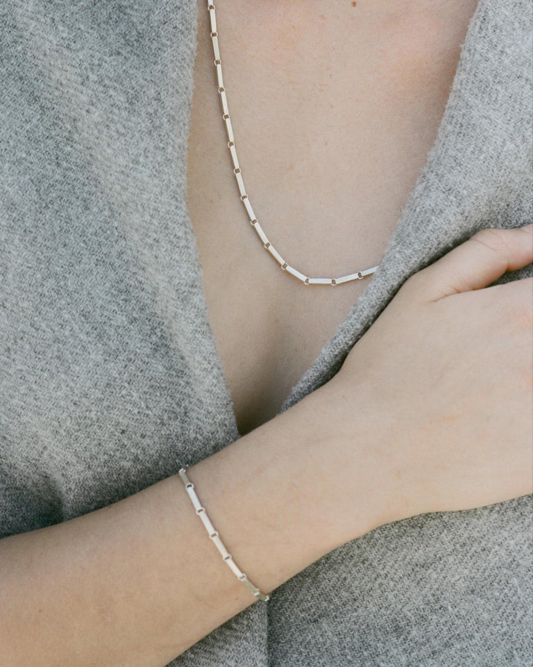 Tiana Marie Combes White Gold Solid Rectangular Bar Link Extended Chain