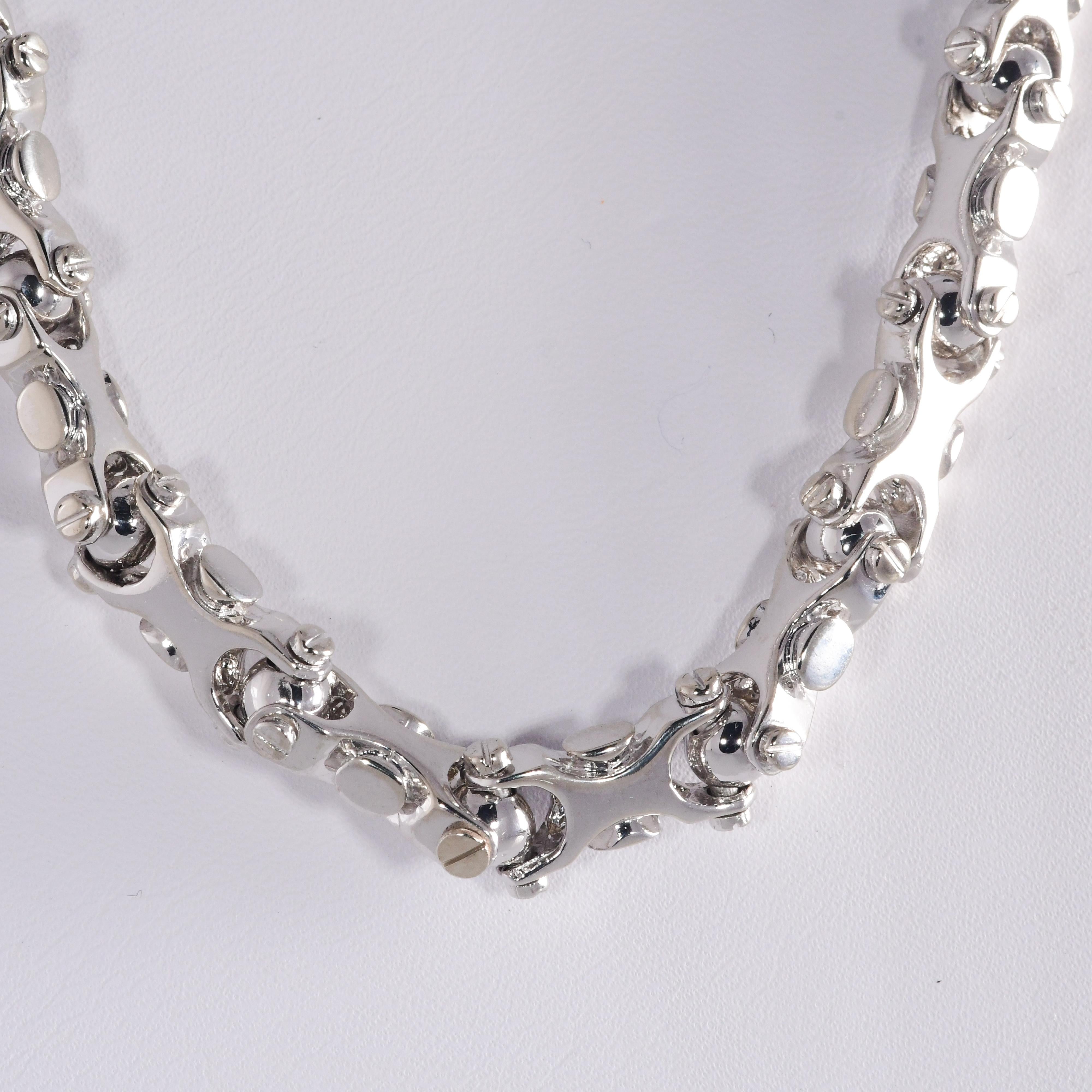 14 Karat White Gold Solid Solid Modified Link Chain 20 Inches and 143.0 Grams For Sale 1