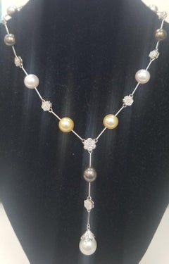 14 Karat White Gold South Sea Pearl Multicolored and Diamond Necklace