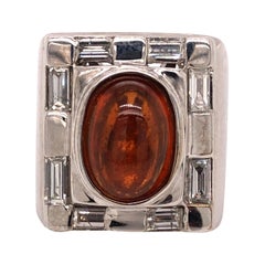 Vintage 14 Karat White Gold Spessartine Garnet Diamond Ring