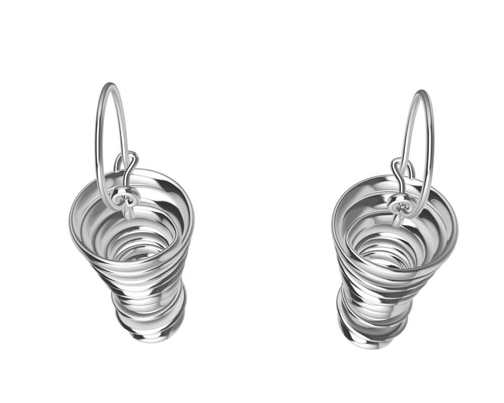 14 Karat White Gold Spiral Dangle Earrings In New Condition For Sale In New York, NY