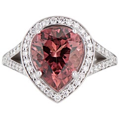 14 Karat White Gold Split Shank Pear Cut Pink Tourmaline Engagement Ring