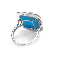 14 Karat White Gold Square Cushion Turquoise Doublet and Diamond Ring