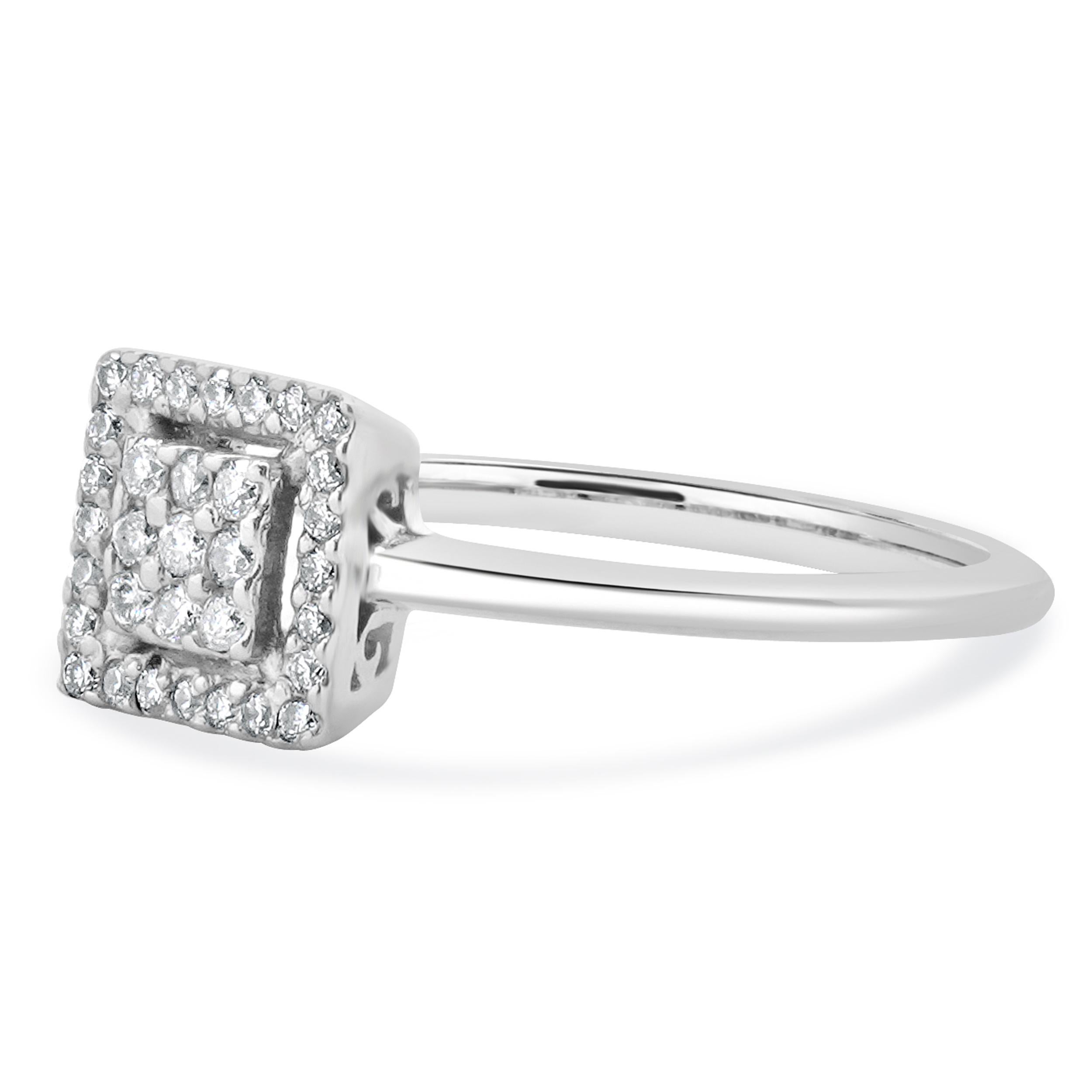 Material: 14K white gold
Diamond: 33 round brilliant cut = 0.10cttw
Color: H
Clarity: SI2-I1
Ring Size: 5 (please allow up to 2 additional business days for sizing requests)
Dimensions: ring top measures 6.7mm wide
Weight: 1.66 grams
