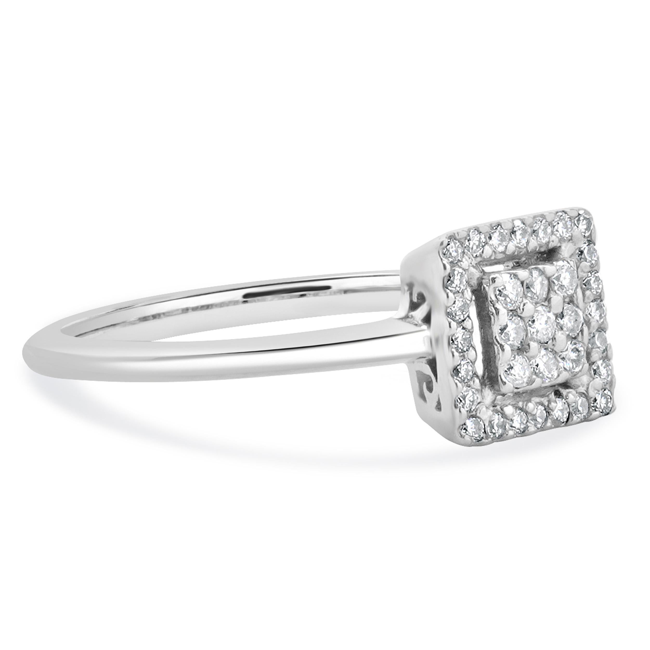 Brilliant Cut 14 Karat White Gold Square Diamond Cluster Ring For Sale