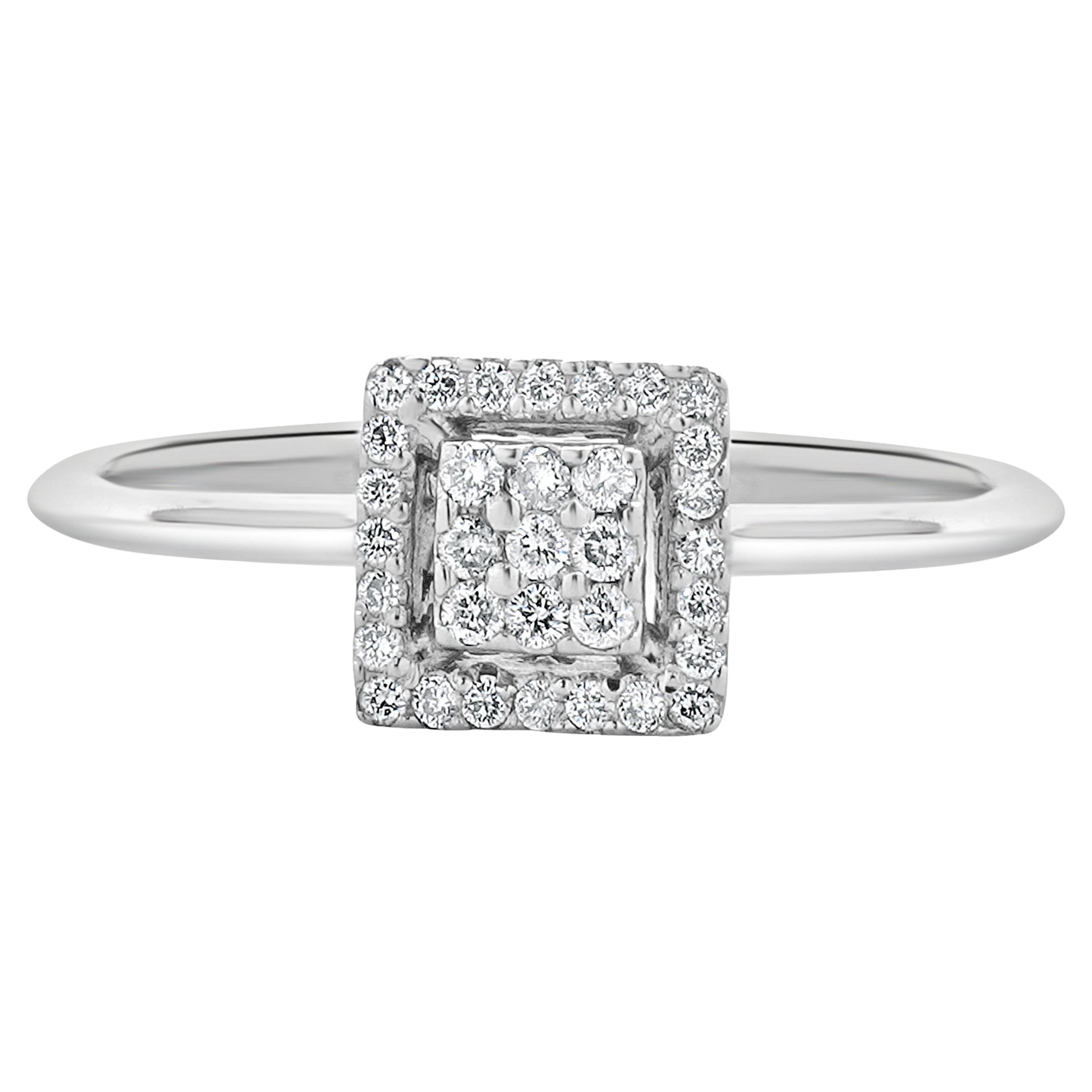 14 Karat White Gold Square Diamond Cluster Ring For Sale