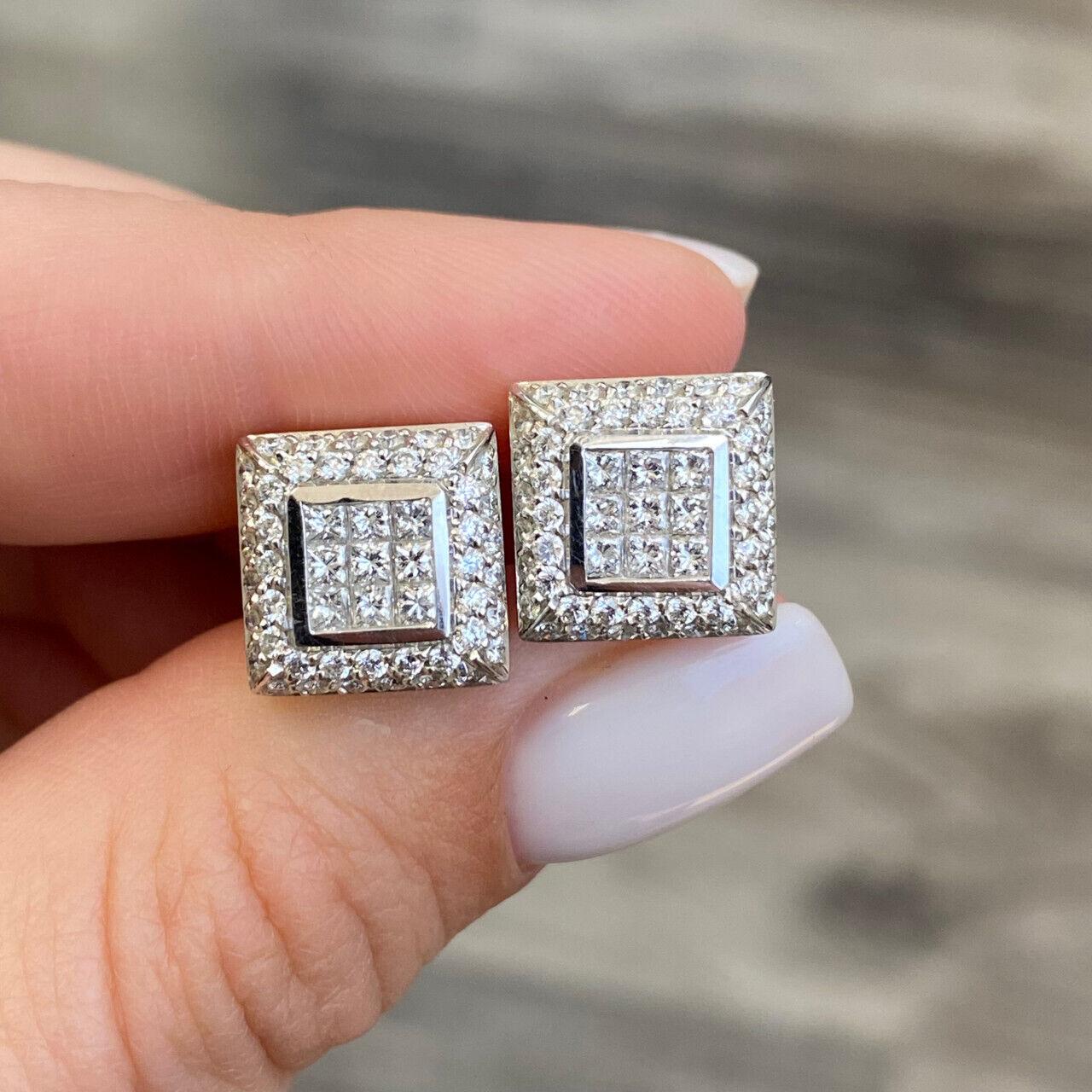 Contemporary 14 Karat White Gold Square Diamond Earrings 1.20cts. For Sale
