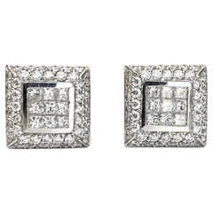 Boucles d'oreilles carrées en or blanc 14 carats avec diamants de 1,20 carat.