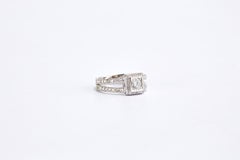 14 Karat White Gold Square Halo Pave Diamond Engagement Ring