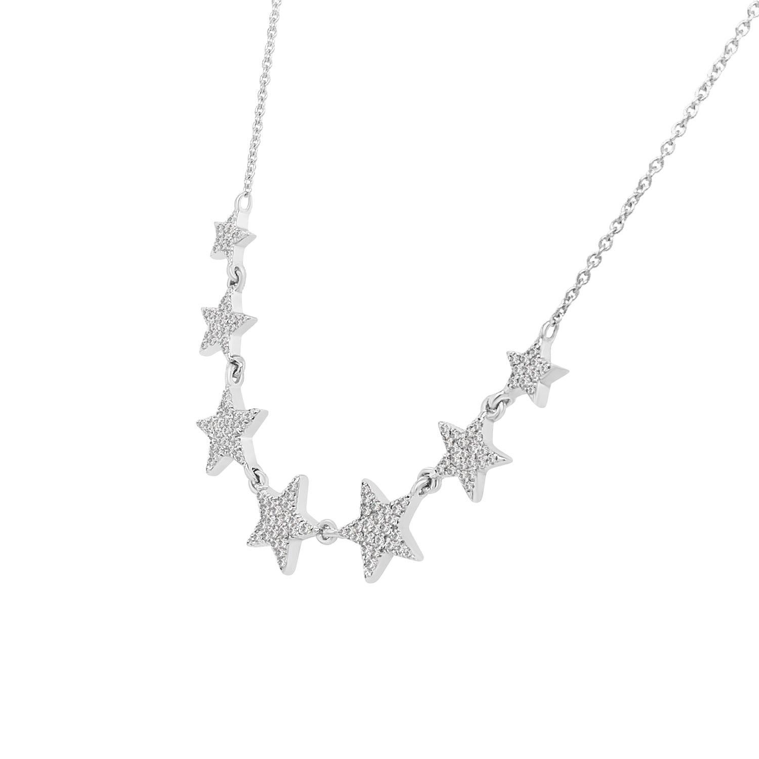 Round Cut 14 Karat White Gold Star Diamond Necklace '2/5 Carat' For Sale