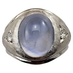 14 Karat White Gold Star Sapphire and Diamond Ring Size 7.5