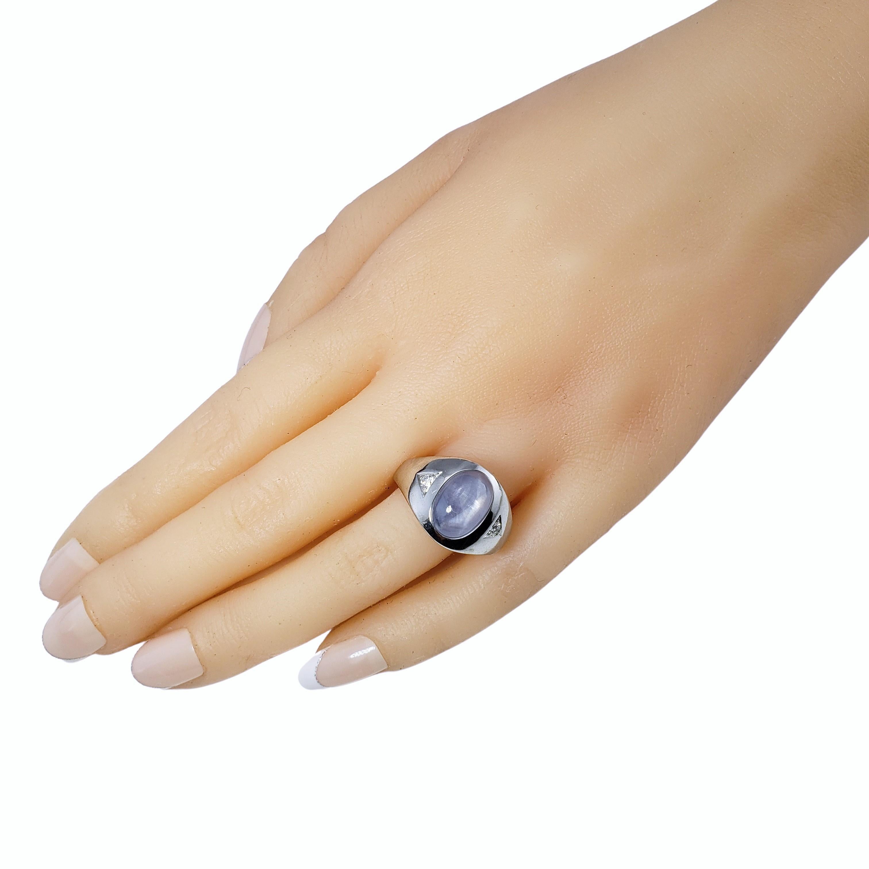 14 Karat White Gold Star Sapphire and Diamond Ring #12843 For Sale 2