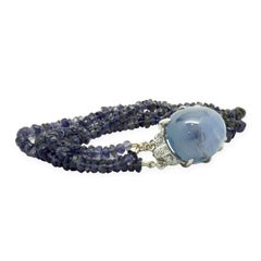 Pulsera con cuentas de diamantes y zafiros en forma de estrella de oro blanco de 14 quilates