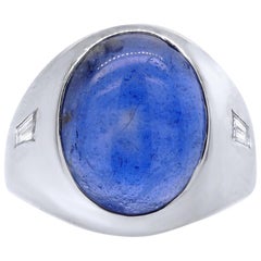 14 Karat White Gold Star Sapphire Diamond Pinky Ring