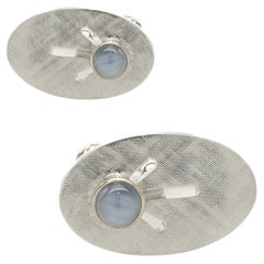 14 Karat White Gold Star Sapphire Oval Cufflinks