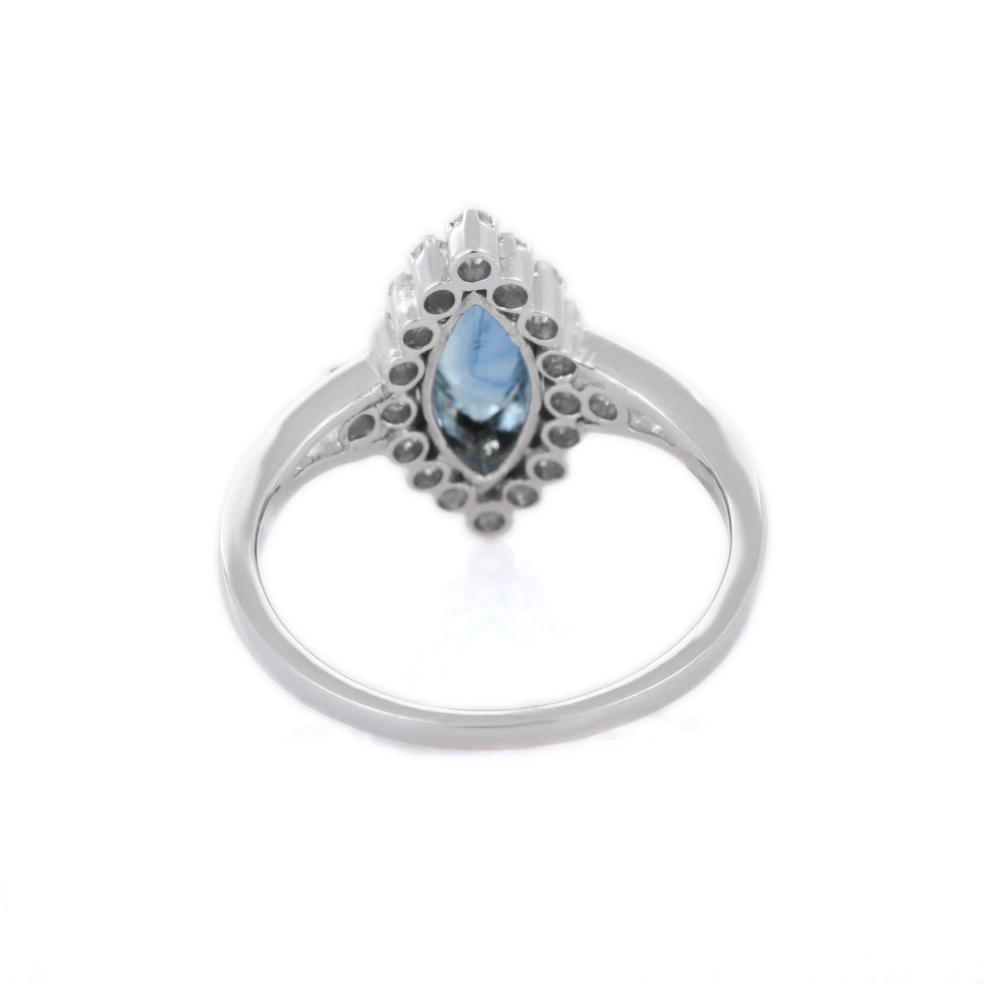 For Sale:  14 Karat White Gold Studded Marquise Blue Sapphire Diamond Wedding Ring 4