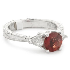 14 Karat White Gold Sunstone and Diamond Ring