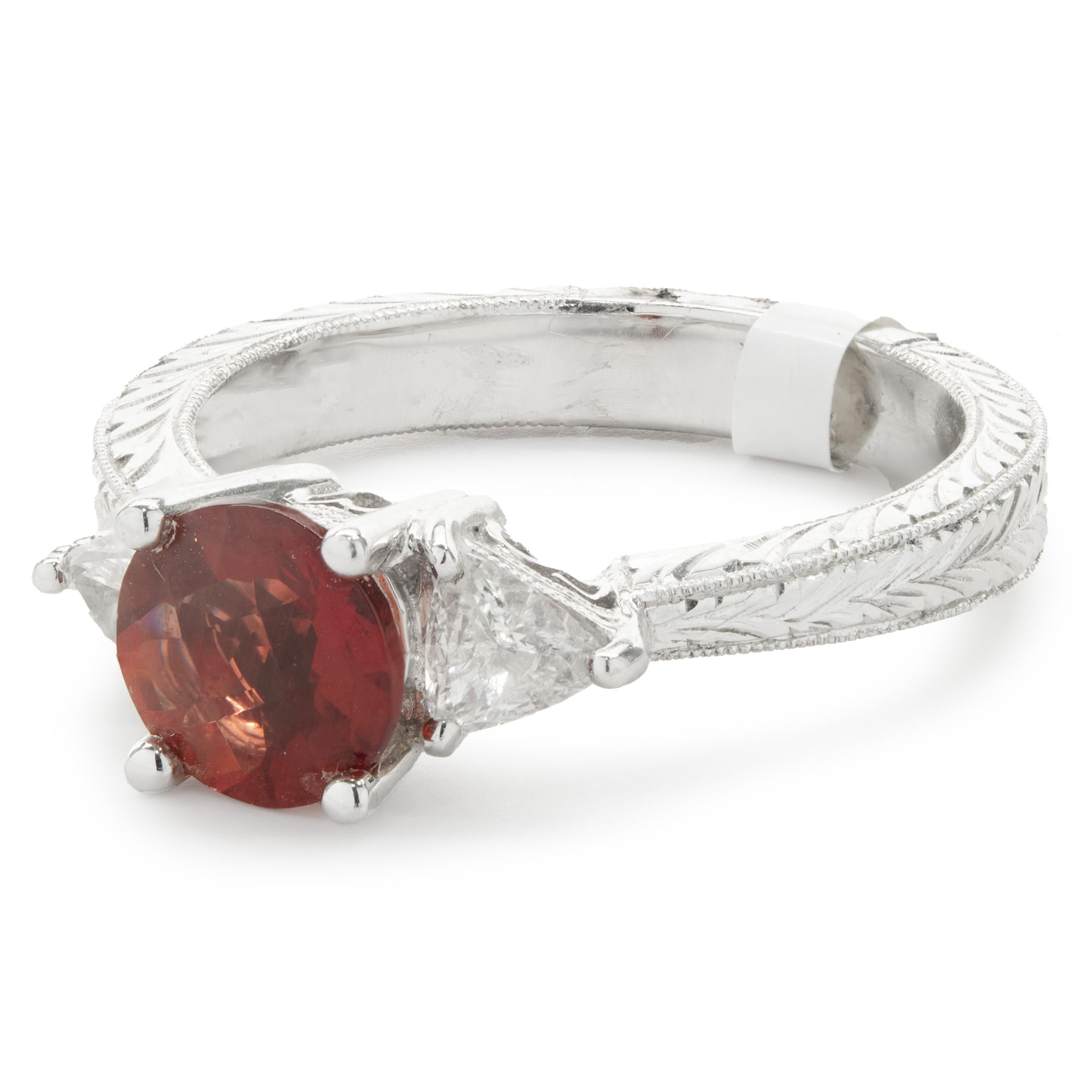 14 Karat White Gold Sunstone and Diamond Ring In Excellent Condition For Sale In Scottsdale, AZ