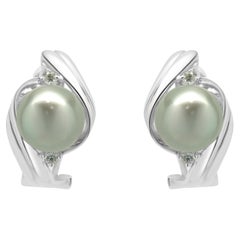 14 Karat White Gold Tahitian Pearl and Diamond Earrings
