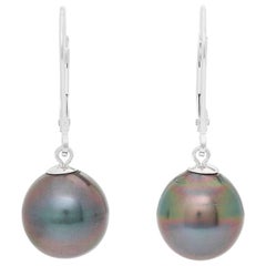 14 Karat White Gold Tahitian Pearl Drop Earrings 5.1 Grams