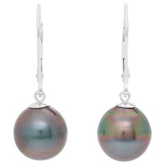 14 Karat White Gold Tahitian Pearl Drop Earrings 5.1 Grams