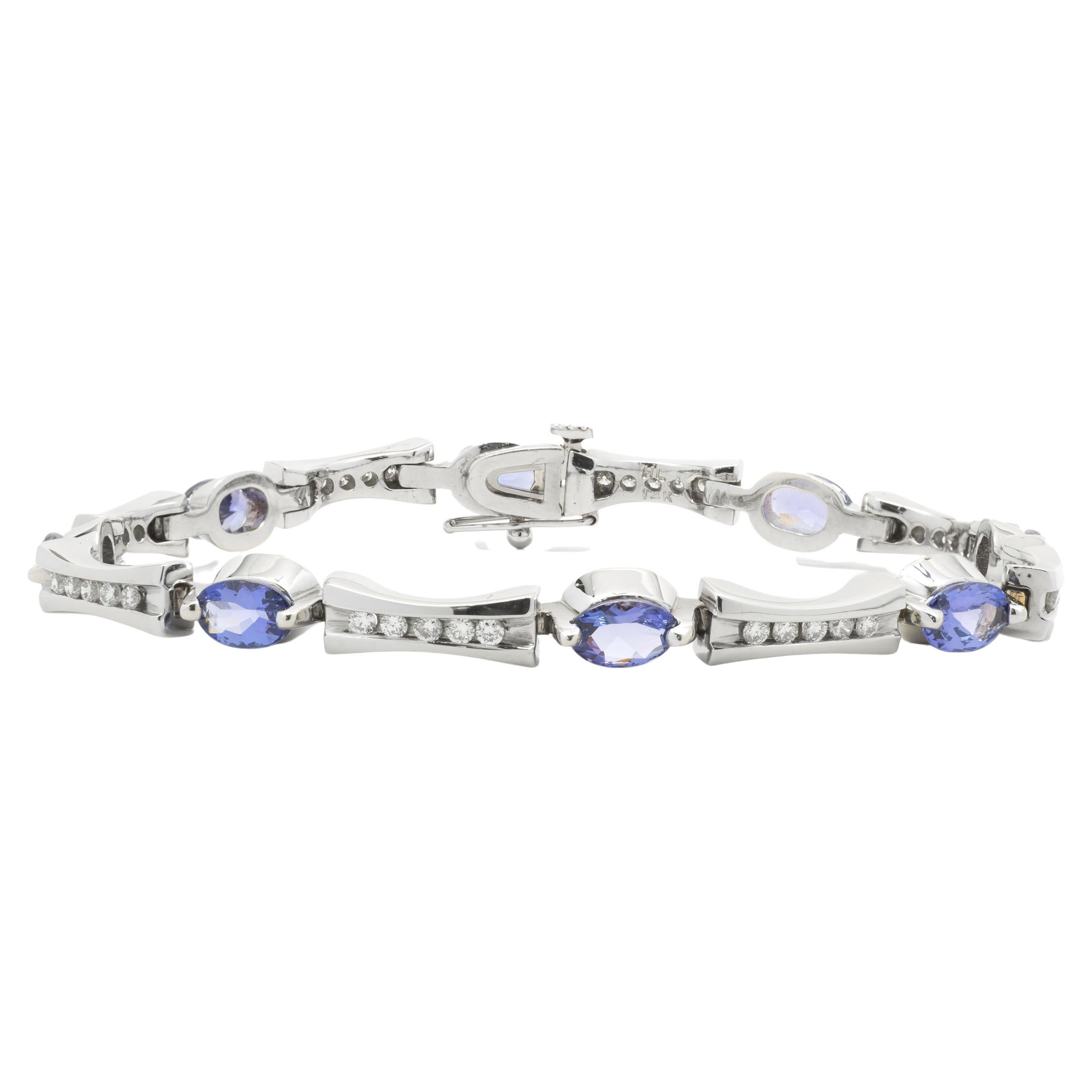 14 Karat White Gold Tanzanite and Diamond Bracelet For Sale