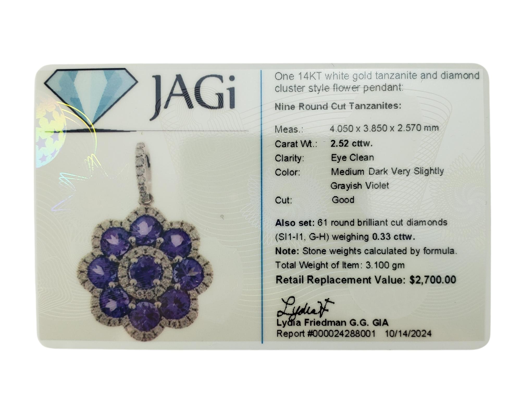 Pendentif en or blanc 14 carats avec tanzanite et diamant n° 19455 en vente 2