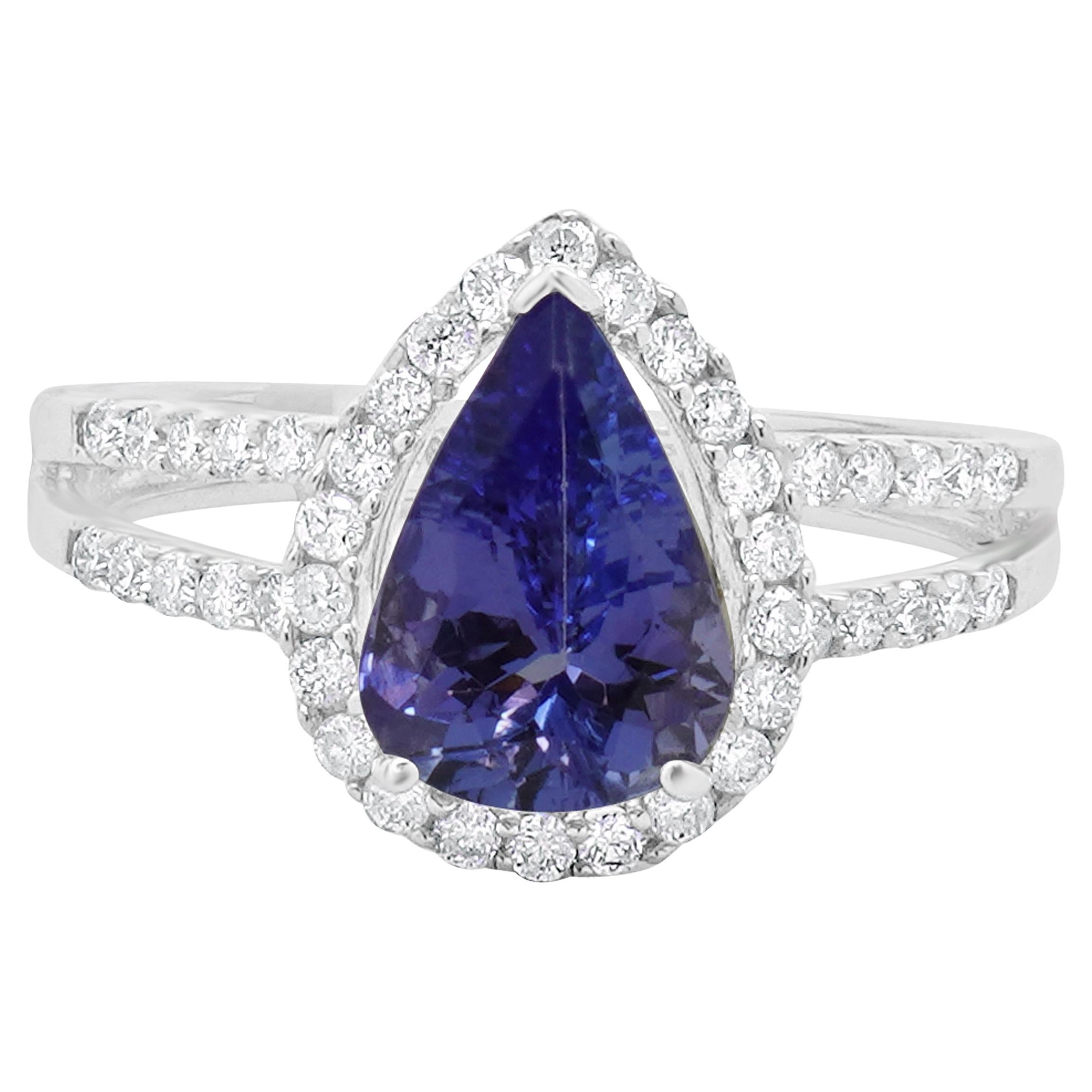 14 Karat White Gold Tanzanite and Diamond Ring